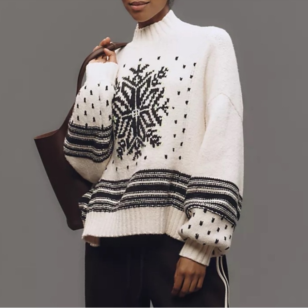 Cozy White and Black Snowflake Sweater